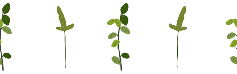 Green leaves border on a white background. Hand-drawn illustration. Perfect for spring and summer.	