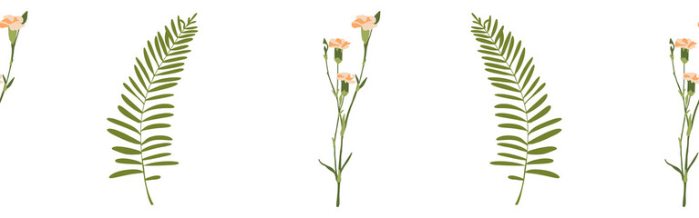 Floral border flowers and leaves on a white background. Hand-drawn illustration. Perfect for spring and summer.	