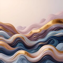 “Elegant Wavy Abstract Background with Gold and Pastel Layers for Luxury Design Projects”