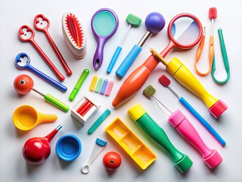 Speech Therapy Tools: Professional Set of Instruments for Speech Therapists on White Background