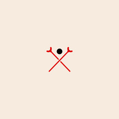 Shuffleboard cues with discs icon flat vector design. 