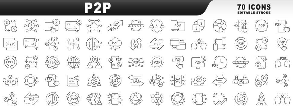 Big set of p2p related line icons. Editable stroke