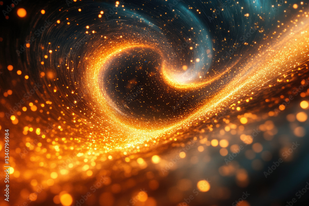 Poster a mesmerizing swirl of golden light particles creates a cosmic, abstract vortex.