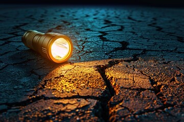 Fallen Flashlight on an Empty Road ,Trapped in the Grip of Fear, Lone Flashlight in the Darkness, Desolate Road
