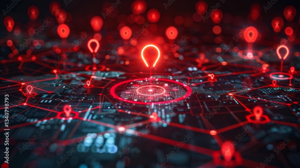 Poster visualizing data breach risks through interconnected malware points in cybersecurity networks