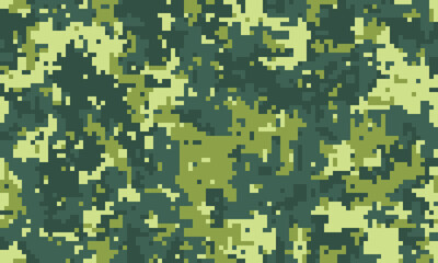 Abstract digital camouflage pattern in pixelated style.  Perfect for backgrounds, textures, and militarythemed designs. Evokes themes of concealment, strategy, and modern warfare.