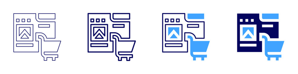 Video commerce icon in 4 different styles. Thin Line, Line, Bold Line, Duotone. Duotone style. Editable stroke