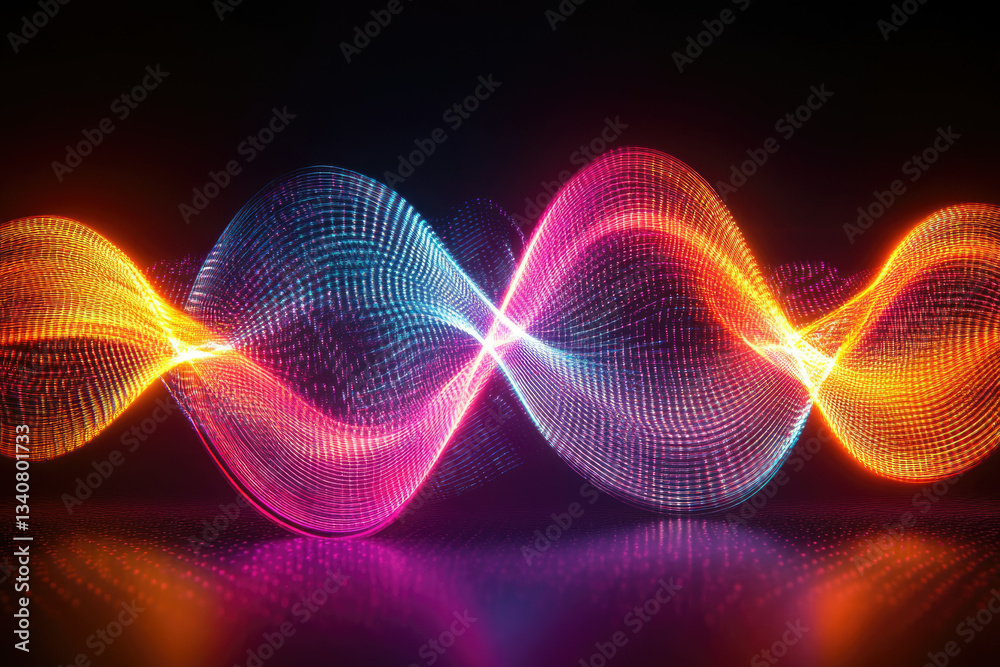 Aufkleber glowing neon waves intertwine, creating a vibrant, abstract energy pattern in dark space.