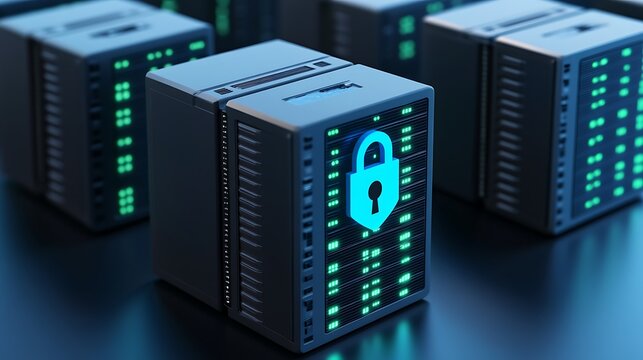 Modern Data Storage Solutions with Digital Lock Security in a Futuristic Tech Environment