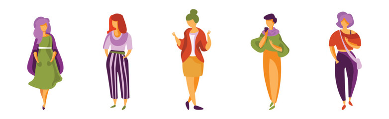 Stylish Man and Woman Character in standing Pose Vector Set