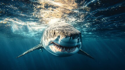 Underwater encounter great white shark ocean depths wildlife photography marine environment close-up view