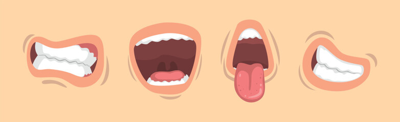 Lips and Mouth with Tongue and Teeth Vector Set © topvectors