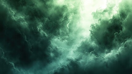 Dark Stormy Clouds with Greenish Tint Illuminated by Soft Light