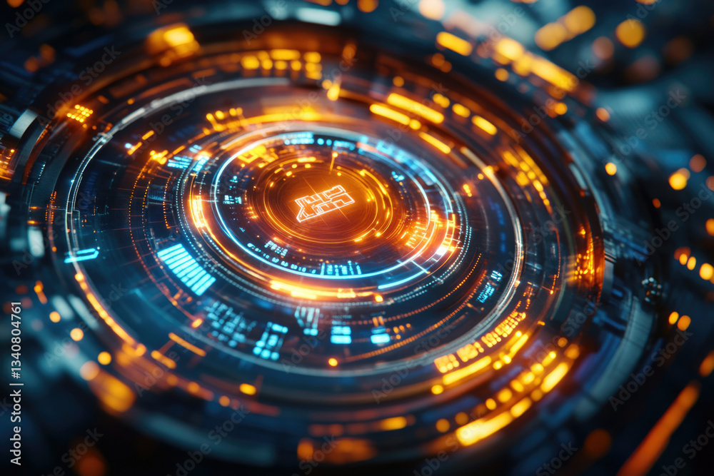 Leinwandbilder abstract futuristic technology background with glowing circular interface and digital data.