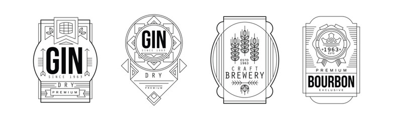 Alcohol Label and Logo Line Design Vector Set