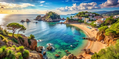 Naklejka premium Stunning Blanes Coastal Landscape: Sun-Kissed Beaches & Majestic Cliffs