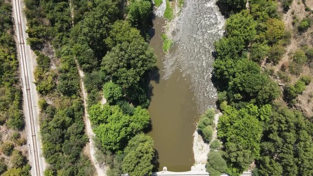 Aerial view of Struma River passing through the Kresna Gorge, Bulgaria