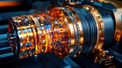 Obraz premium Close-up of Intricate Golden and Dark Metallic Gear System