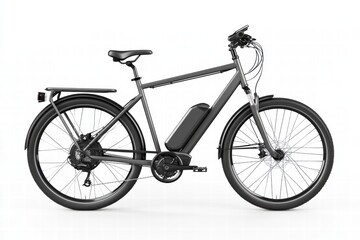 An electric bicycle isolated on a white background, showcasing its lightweight frame, battery, and modern urban design
