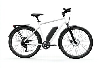 An electric bicycle isolated on a white background, showcasing its lightweight frame, battery, and modern urban design