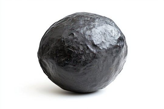 Dark mysterious stone artifact isolated on white background studio photography macro detail texture stone roundness