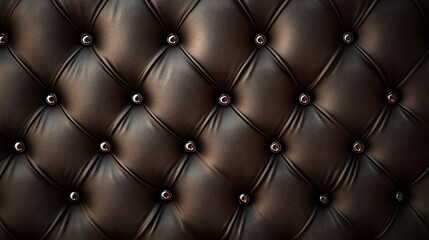 Close-up of tufted leather upholstery with decorative buttons.