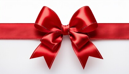 Fototapeta premium a large red ribbon bow in the centre of a straight piece of ribbon to be used as a birthday or christmas banner border isolated against a transparent background