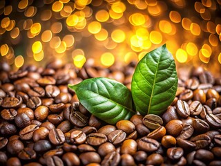 Obraz premium Stylish Black & White Coffee Bean & Leaf Pattern Background - Bokeh Effect Stock Photo