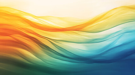 Energy flows depicted in a gradient spectrum from warm light yellows and oranges to cool blues and greens, symbolizing solar power and its impact.