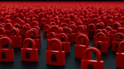 Obraz premium Red Padlocks Filling Floor in Endless Pattern Symbolizing Security, Protection, and Privacy in Digital Age