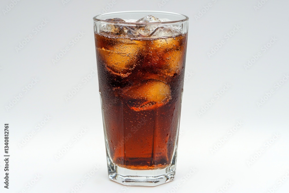 Aufkleber refreshing moment with iced fizz a close up shot of cool bubbly drink with ice in glass against whit