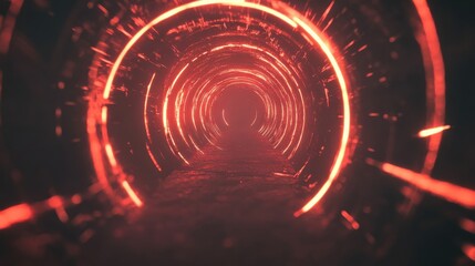 Obraz premium Infinitely Spiraling Red Light Tunnel with Abstract Background
