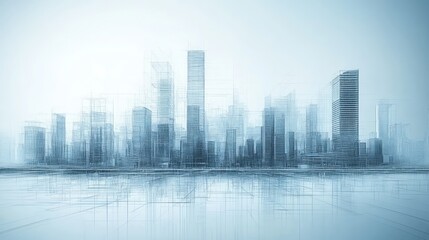 Fototapeta premium Abstract futuristic cityscape design with ethereal blue tones reflecting below