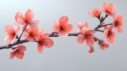 A single branch with pale pink cherry blossoms, branches, trees, with delicate petals and a soft, delicate fragrance.