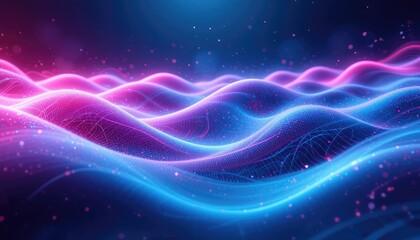 Obraz premium A Mesmerizing Cosmic Ocean Of Vibrant Pink And Blue Waves Flowing With Ethereal Energy And Sparkling Particles In A Dark, Deep Space Background