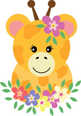 Cute giraffe with wreath floral on head