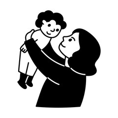 Mom cuddling baby, hand drawn character illustration 
