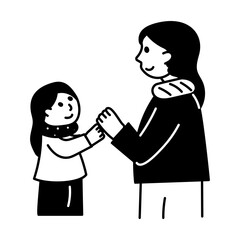 Doodle illustration depicting mother daughter holding hands 
