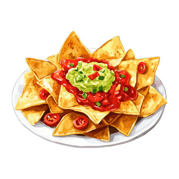 watercolor nachos with salsa and guacamole clip art preview