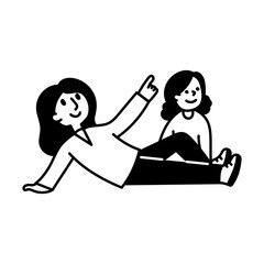 Mother and daughter enjoying stargazing, doodle illustration
