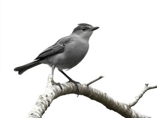 Obraz premium Gray Catbird Perching on Tree Branch. Isolated on White Background, Fauna and Feather of Wildlife