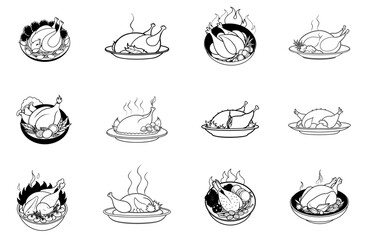 Chicken Leg Line Icon set Design. Vector. editable