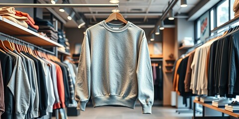 Obraz premium Urban Sweatshirt Mockup on Hanger, Trendy Clothing Store Display