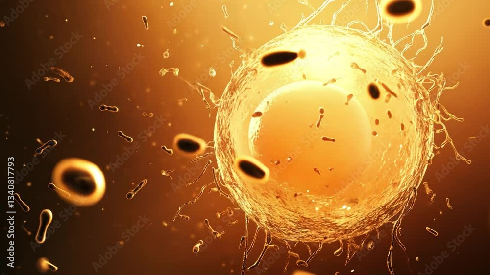 Wall mural abstract representation of a glowing orb surrounded by luminous particles and bubbles, showcasing in