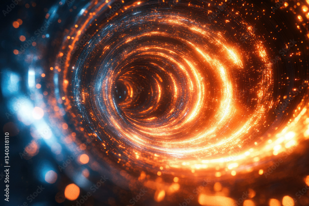 Poster abstract swirling tunnel of vibrant orange and blue light, creating a mesmerizing cosmic vortex.