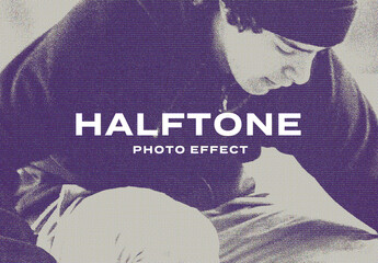 Halftone Retro Risograph Magazine Photo Effect Paper Texture Template Mockup Overlay Style