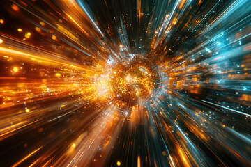 Naklejka premium Abstract artwork depicting a vibrant, dynamic tunnel of light and energy, radiating outwards.