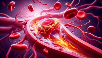 Blood flow is blocked in an artery by a plaque or clot