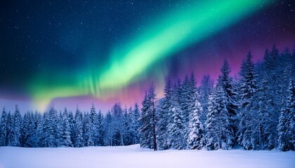 macro winter scenery with northern lights aurora borealis