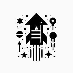 Fototapeta premium very simple flat and minimalist Firework Rocket silhouette in black on a white background